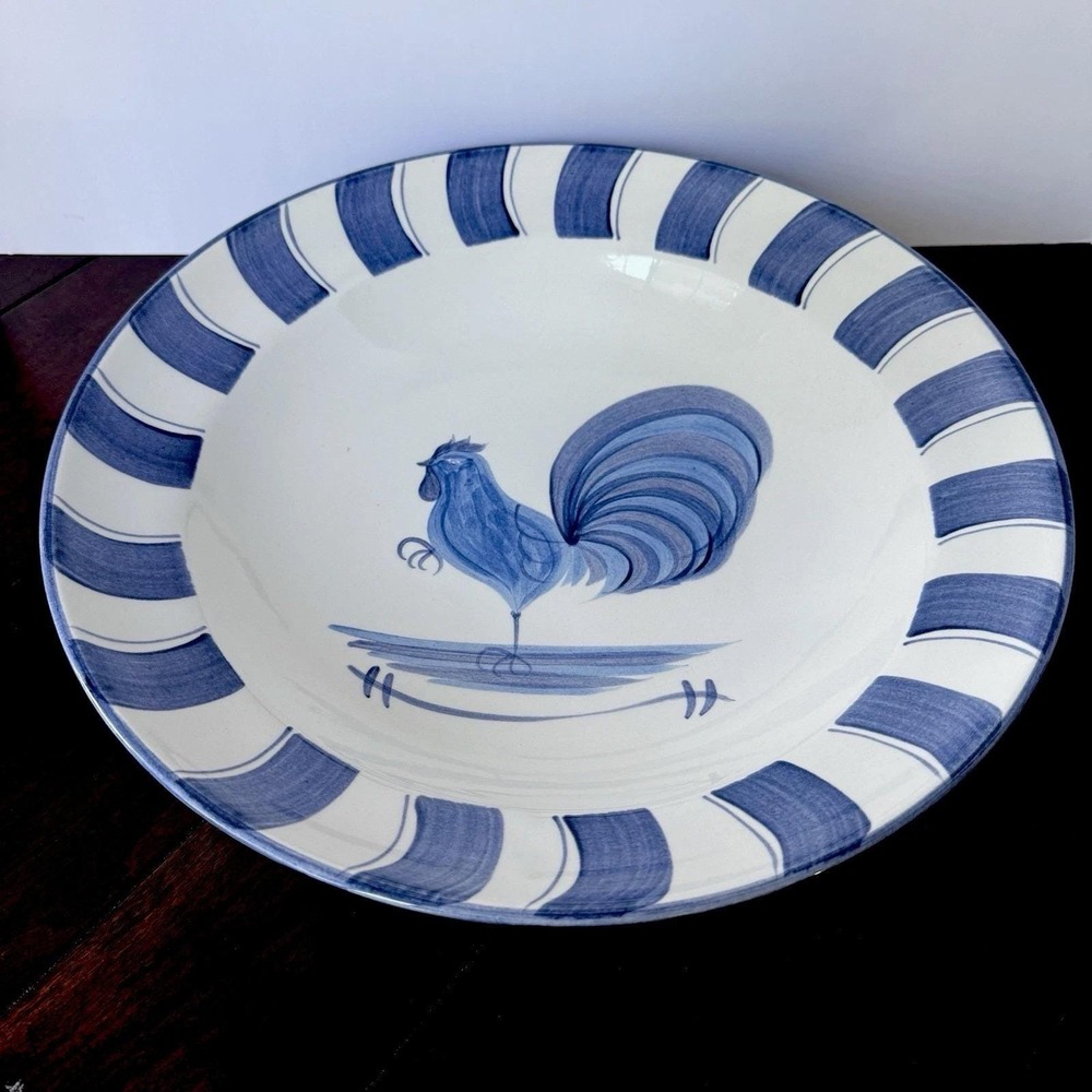 Mikasa Sunrise Laurie Gates Blue Rooster Large 14" Serving Bowl Rare Cottagecore